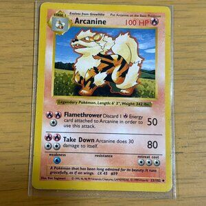 Pokémon Arcanine Card - Base Set (Shadowless) (BSS) - #23/102 - Rare - New